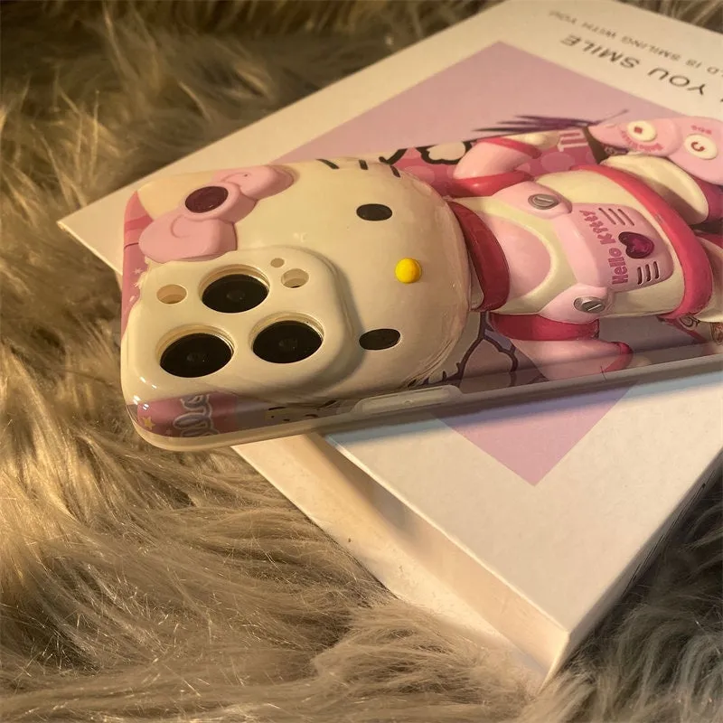 Cute Pink Trendy 3D Hello Kitty Astronaut Design Soft Rubber Protective Shockproof Phone Case for iPhone X XR XS 11 12 13 14 15 Pro Max Case